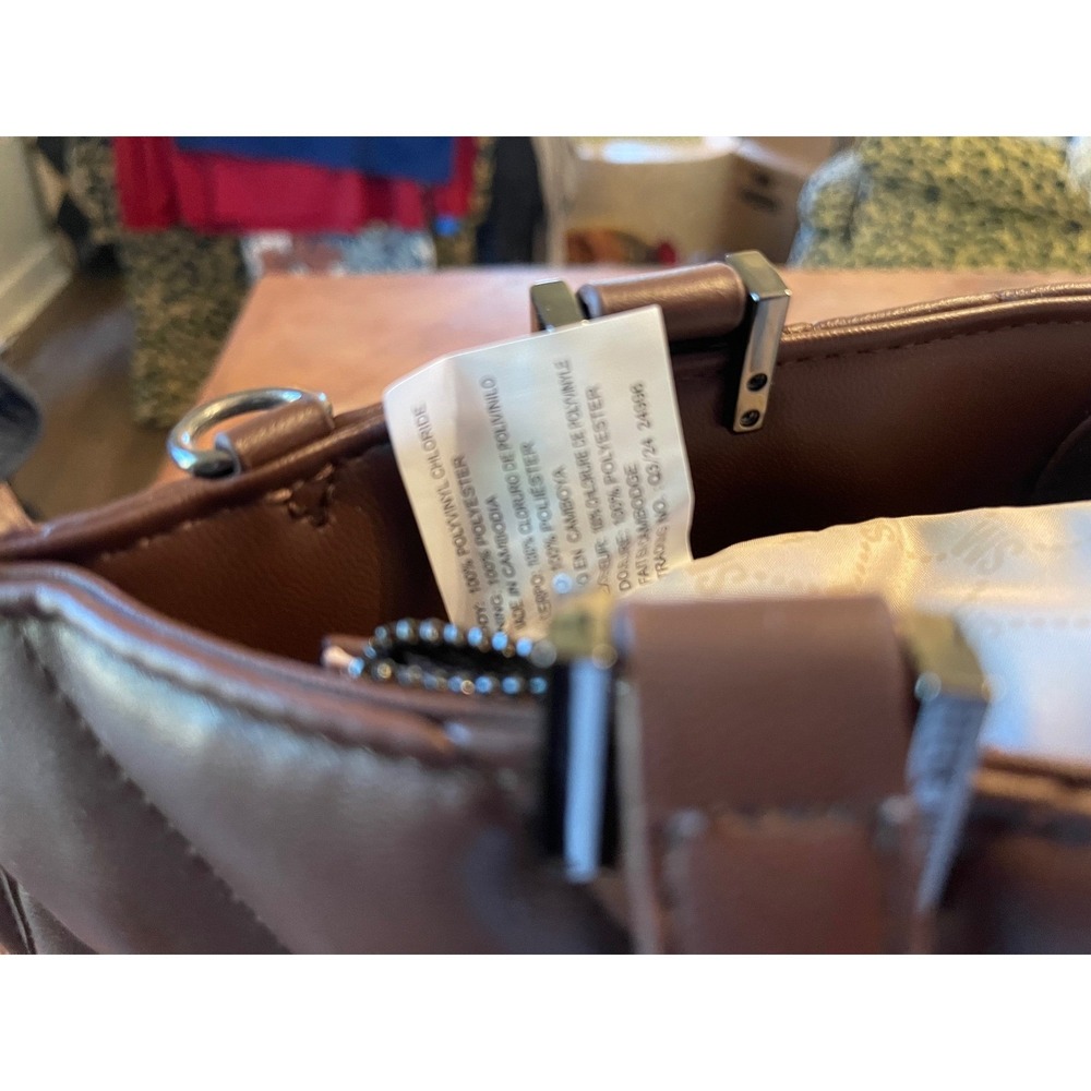 Steve Madden Brown Quilted Satchel Crossbody Bag SM Logo Handbag Minimalist Luxe - Picture 15 of 15